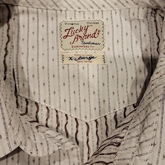 Lucky Brand Men's Western Snap Front White Patterned Button Down Shirt~Size XL - Picture 2 of 11
